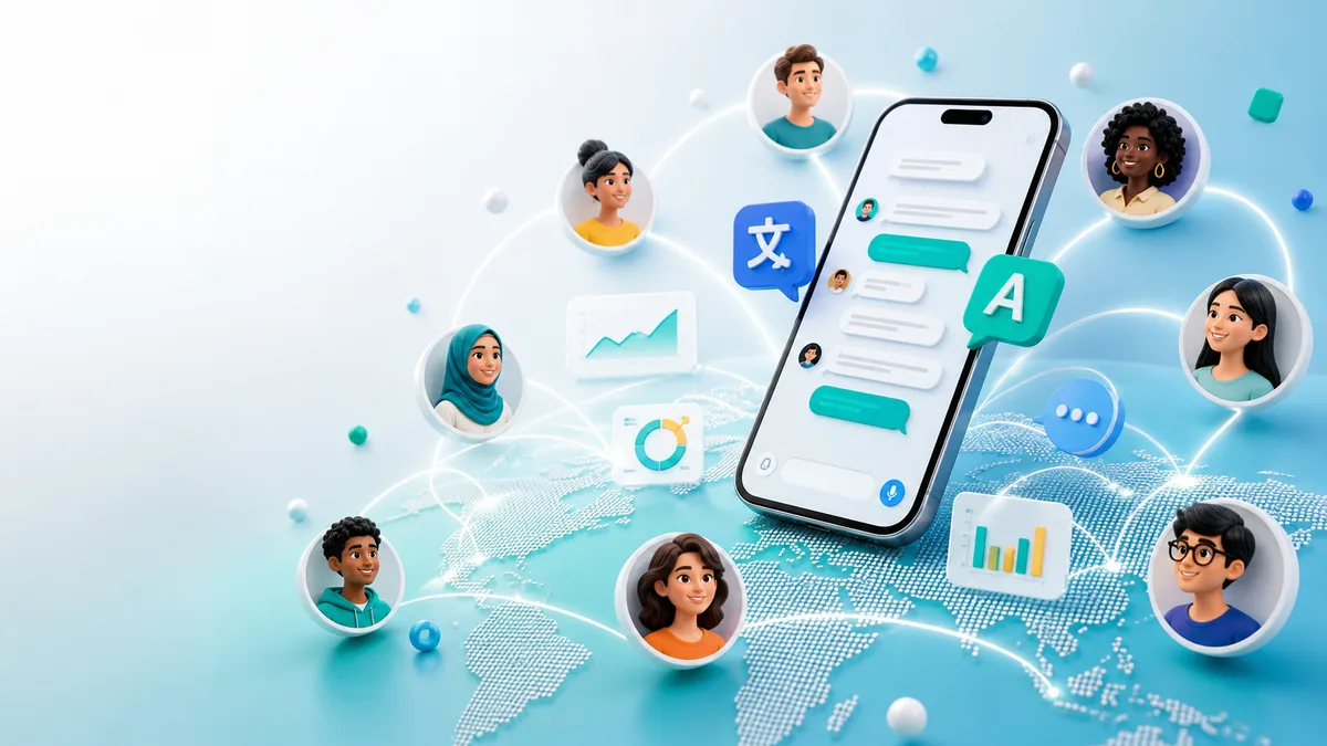 Language exchange app comparison shown with global chat and app data cards